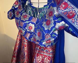 Blue and Red Banarasi Silk Lehenga Choli with Dupatta third image