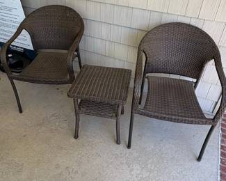 Wicker Patio Set  Chairs and Side Table