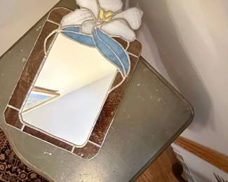 White Magnolia Stained Glass Mirror