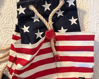 Tommy Hilfiger American Flag Canvas Drawstring Backpack