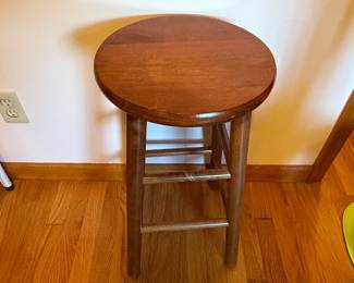 Solid Wood Bar Stool with Three Rungs