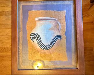Framed Native American Sand Painting of a Wedding Vase