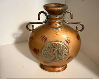 Amphorastyle Decorative Vase with Patina Finish and Medallions