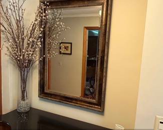 Ornate Bronze Tone Faux Wood Framed Wall Mirror