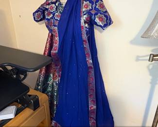 Blue and Red Banarasi Silk Lehenga Choli with Dupatta