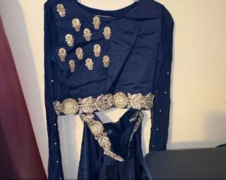 ksh Kiran  Sruti Navy Blue Embroidered Crop Top and Skirt Set