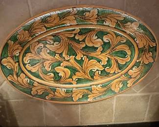 Kamares Ceramica dArte Matteo Caltagirone Oval Platter  Green Acanthus Leaf