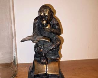 Bronzetone Monkey Reading Bookends Figurine