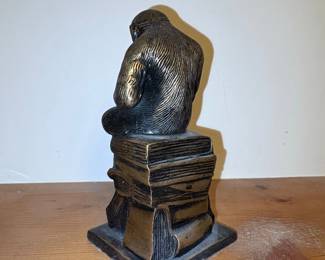 Bronzetone Monkey Reading Bookends Figurine second image