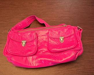 Pink Faux Leather Shoulder Bag with Double Flap Pockets