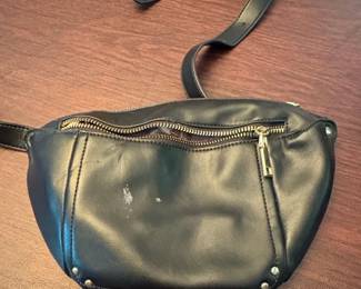 Black Faux Leather Fanny Pack with GoldTone Zipper
