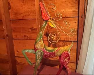 HandPainted Metal Reindeer Figurine with Gold Scrollwork