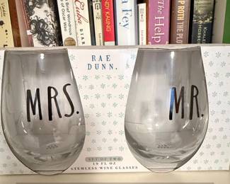 Rae Dunn Mrs. and Mr. Stemless Wine Glasses Set of Two