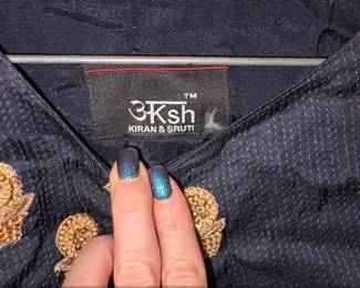 ksh Kiran  Sruti Navy Blue Embroidered Crop Top and Skirt Set second image