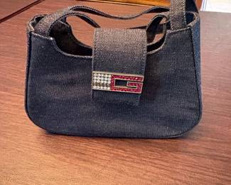 Guess Denim Shoulder Bag with Rhinestone Embellished G Logo
