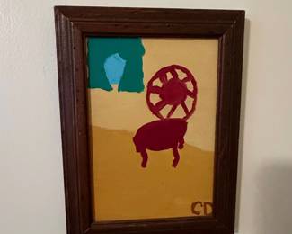 Abstract Painting with Red Wheel and Chair