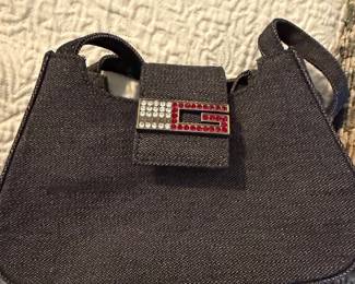 Guess Rhinestone Logo Denim Shoulder Bag