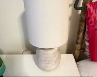 Rustic Whitewashed Ceramic Table Lamp with Drum Shade