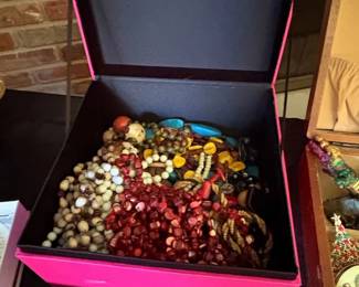 Assorted Beaded Necklaces and Bracelets in Pink Jewelry Box