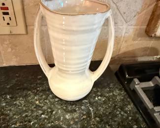 Vintage Shawnee Pottery Ivory Vase Double Handle Ribbed