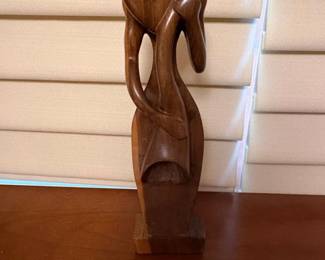 Abstract Wooden Sculpture of Embracing Figures