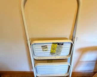 Meco White Metal Step Folding Step Stool Ladder