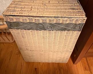 Wicker Laundry Hamper with Decorative Metal Band