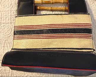 Tommy Hilfiger Straw Tote Bag with Faux Leather Trim and Bamboo Handles