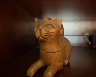 Hand Carved Wood Cat Puzzle Box