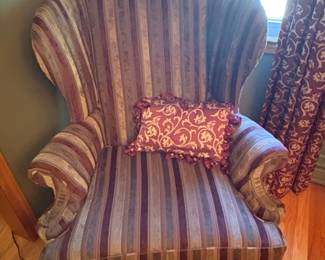 Striped Wingback Armchair with Decorative Pillow  Thomasville