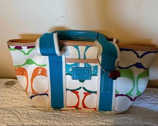Coach Hampton Multicolor Signature Scribble Mini Tote Bag with Ladybug Charm