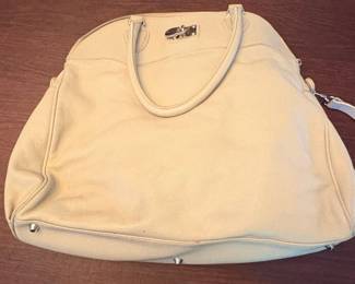 Cream Leather Satchel Handbag
