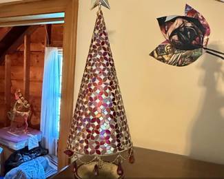 Pier Imports Red Mosaic Glass Christmas Tree Lamp with Star Topper
