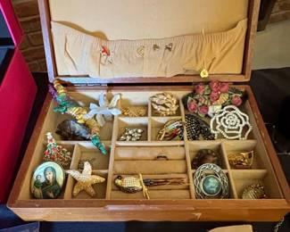 Vintage Jewelry Collection in Wooden Box