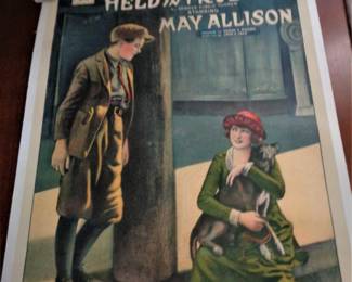 One sheet movie poster from 1920 silent film "Held in Trust". Linen backed.