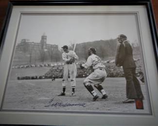 Autographed photo of Ted's first at bat at Holy Cross college.