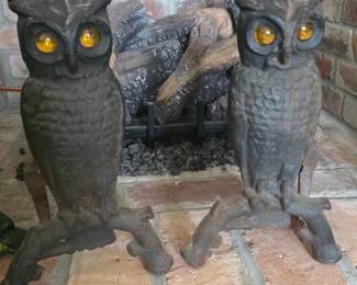 Owl Andirons Cast Iron