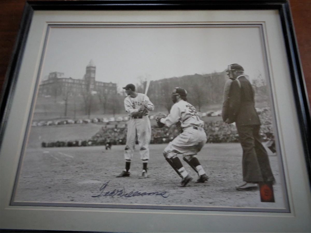 Autographed photo of Ted williams first at bat as a Red Sox,1939.