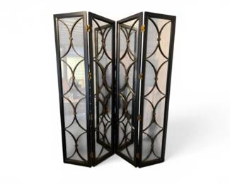 27 AntiqueStyleBlackGoldMirroredFoldingScreenDivider