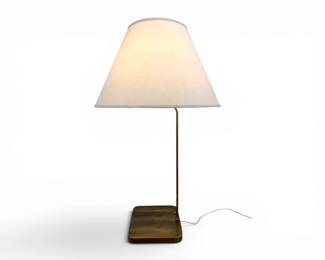 34 TallVintageBrassLampwSquareBaseTaperedFabricShade