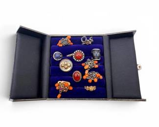 125 VintageSterlingSilverIsraelRingswStonesDisplayBox