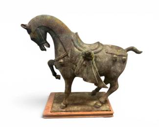 8 LargeHeavyBronzeHorseSculptureonWoodBase
