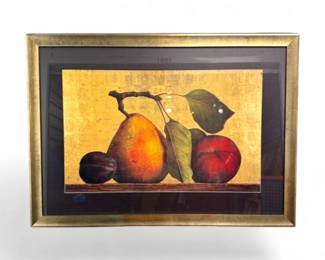 67 ExtraLargeFruitStillLifePrintwLeatherMatGoldFrame