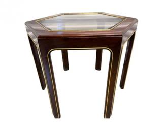 42 HexagonSolidWoodEndTablewGlassTopGoldTrim