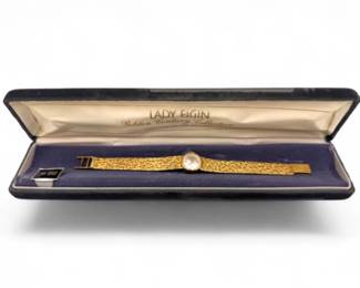 134 VintageLadyElgin14KGoldWristwatch306GramsNewwBox