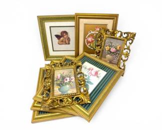 141 Setof8GoldToneFramedDecorativeFloralPrints