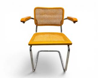 60 VintageCescaStyleChromeCaneArmChairwBlondeWoodArms