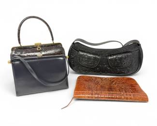 90 VintageHandbagClutchPurseCollectionwCrocEmbossedStyles