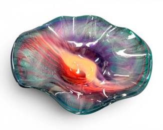 6 LargeHandBlownMultiColorArtGlassCenterpieceBowl
