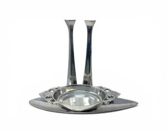 79 VintageNambeCandlesticksServingDishwPewterPiePlate